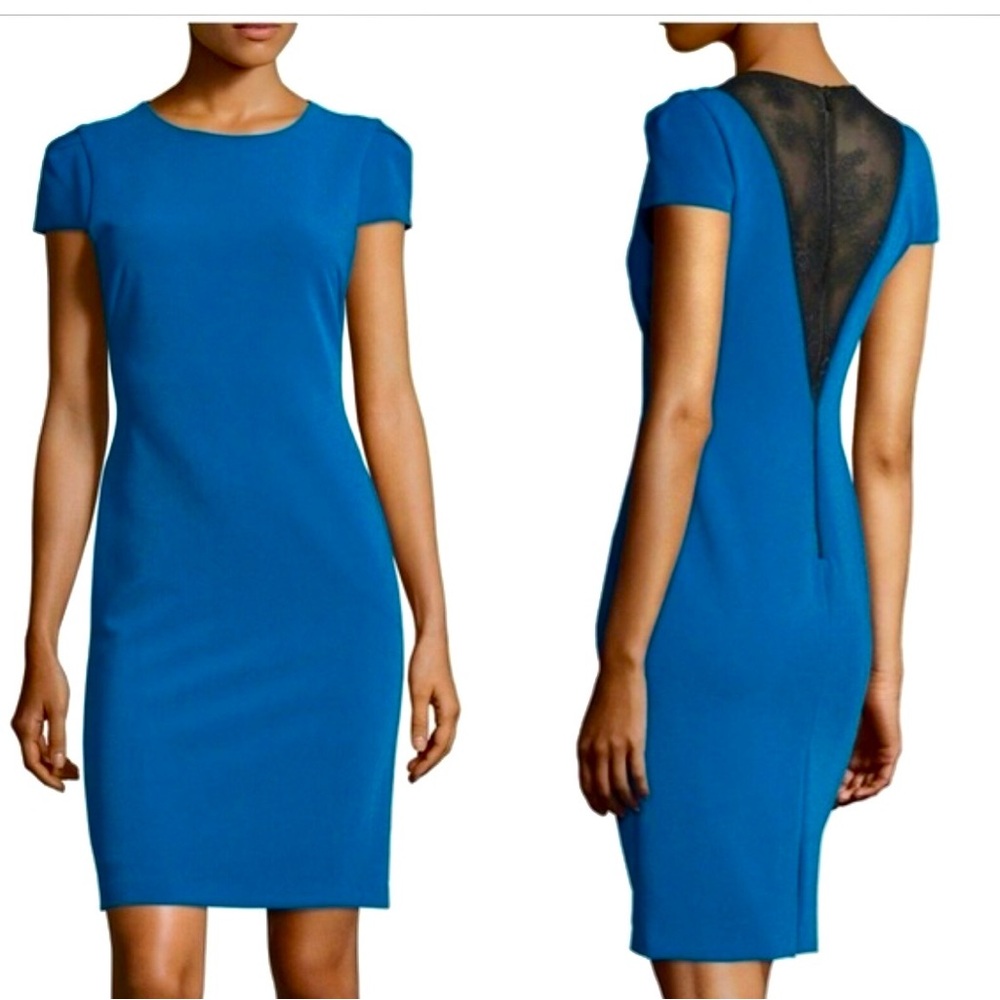 Alice + Olivia Vibrant Blue Lace Back Sheath Dress